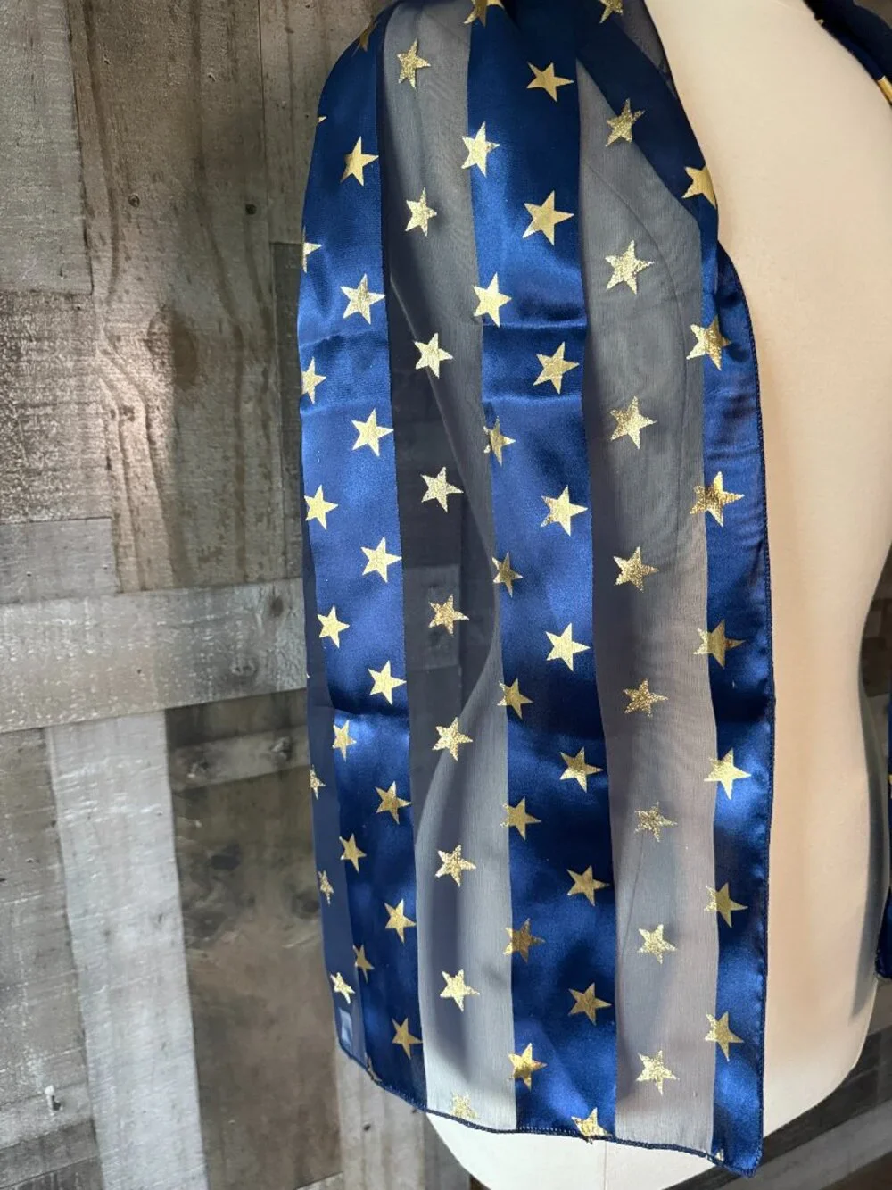 Navy sheer striped scarf gold stars Coastal Elegant vacation dark feminine party